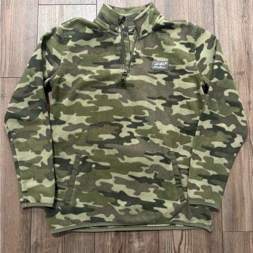 Eddie Bauer Kids Camo Fleece Pullover Quarter Zip Boys L 14/16
